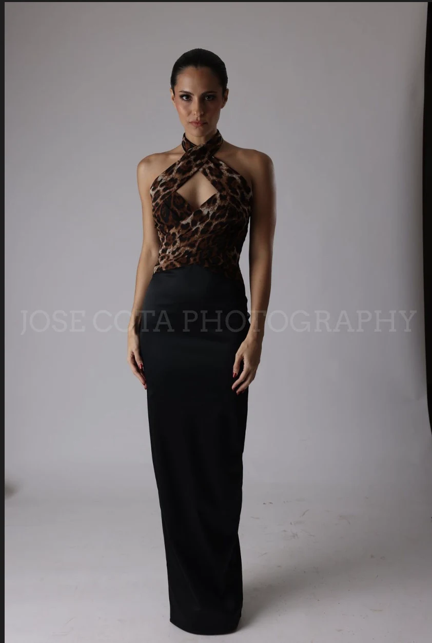 Vestido de Leopardo de frente, halter animal print